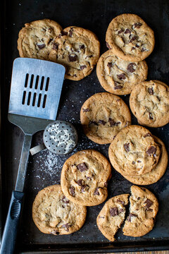 Chocolate Chip Cookies On Cookie Sheet