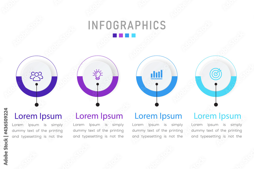 Poster business infographic thin line process with square template design with icons and 4 options or steps
