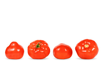 Big red tomatoes isolated on white background. Empty space for text.