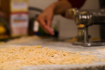 Homemade fresh pasta, traditional italian cuisine. Close up.