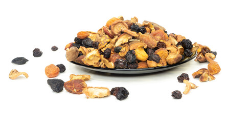 Mixed dried fruits white background
