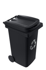 Plastic black trash can isolated on white background