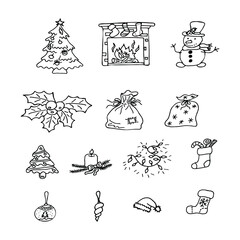 Obraz premium hand drawn christmas elements doodle set vector