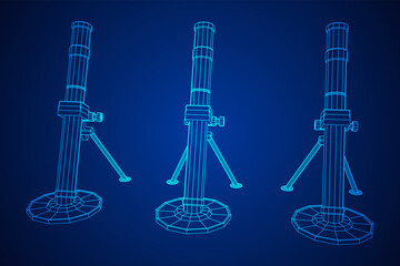 Firearm weapon army mortar and mine. Wireframe low poly mesh vector illustration