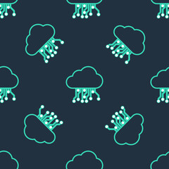 Line Internet of things icon isolated seamless pattern on black background. Cloud computing design concept. Digital network connection. Vector