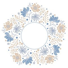 delicate blue beige pentagonal frame with floral ornament