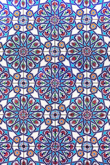 Decorative ceramic colored tiles with a pattern. Colorful multicolored ornament. Unique color design.