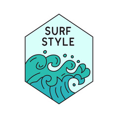 Vector logo of blue waves and Surf Style inscription
