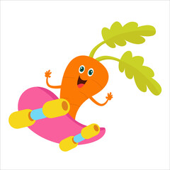 Cute carrot character with scat board vector template design illustration