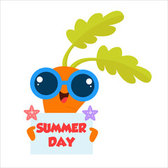 Naklejka premium Cute carrot character summer day vector template design illustration