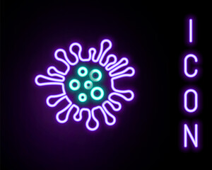 Glowing neon line Bacteria icon isolated on black background. Bacteria and germs, microorganism disease causing, cell cancer, microbe, virus, fungi. Colorful outline concept. Vector