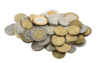 Golden and silver Coins stacked isolated on white background