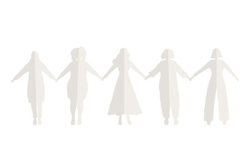 Women holding hands. Paper silhouettes of women. Women's community. Female solidarity. International Women's Day concept. Silhouettes of Women of different races. Vector illustration