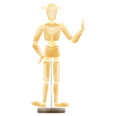 デッサン用モデル人形の手描き水彩風イラスト