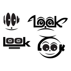 Look typography with eyes and face . Creative lettering vector.
