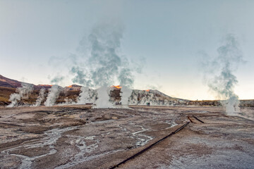 Chile, El Tatio - geyser field located in the Andes Mountains.