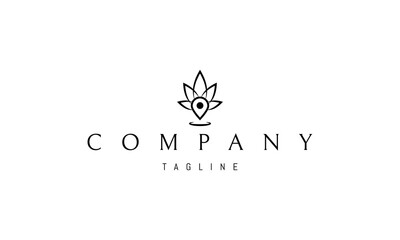 Vector logo in which an abstract image of cannabis leaves and a symbol of the location on the map.