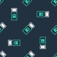 Line Train ticket icon isolated seamless pattern on black background. Travel by railway. Vector