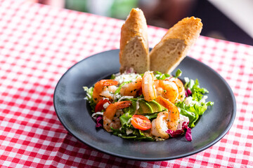 Shrimp salad served in american restaurant