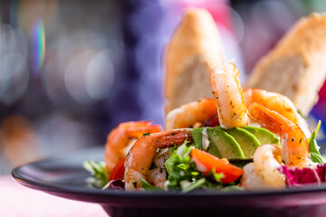 Shrimp salad served in american restaurant