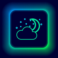 Glowing neon line Cloud with moon and stars icon isolated on black background. Cloudy night sign. Sleep dreams symbol. Night or bed time sign. Colorful outline concept. Vector