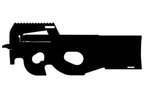 Vector image silhouette of modern military assault rifle symbol illustration isolated on white background. Army and police weapons.