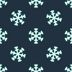 Line Snowflake icon isolated seamless pattern on black background. Vector