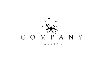 Vector logo on which the abstract image of the atom on the background of the cosmos.