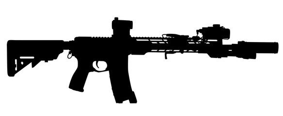 Vector image silhouette of modern military assault rifle symbol illustration isolated on white background. Army and police weapons. - obrazy, fototapety, plakaty