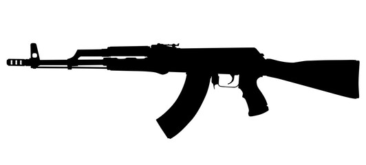 Fototapeta premium Vector image silhouette of modern military assault rifle symbol illustration isolated on white background. Army and police weapons.