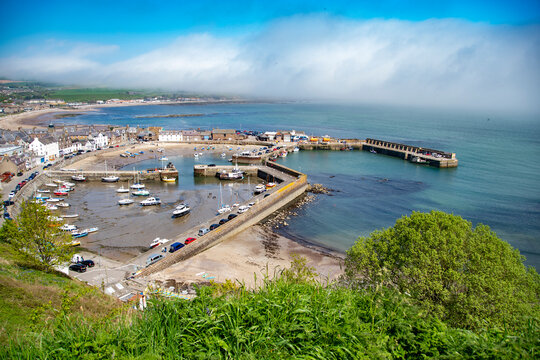 Aerial view of Stonehaven Harbour, Aberdeenshire, Scotland, UK