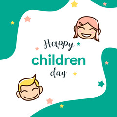 happy children day, greeting card background for happy children day. boy and girl cute character.