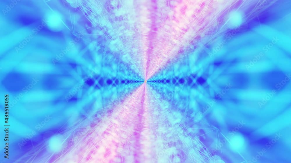 Poster Abstract 3D rotation blue purple digital lights, neon glowing rays in motion digital technological tunnels light streaks effect animation. 4K 3D render seamless loop background concept. VJ stage Loop.