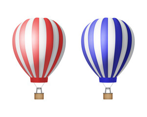Vector 3d Realistic Striped Red and Blue Hot Air Balloon Icon Set Isolated on White Background. Design Template for Mockup, Branding. Front View