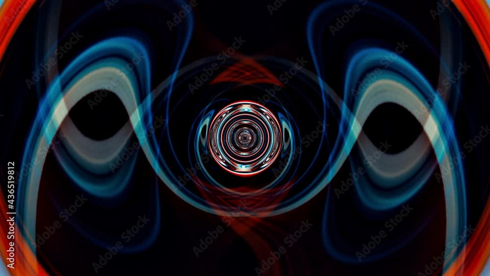 Poster endless vj loop hypnotic cyber blue red tunnel. 4k 3d loop animation of digital tunnel futuristic vi