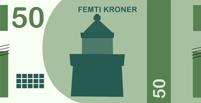 Vector of 50 norwegian krones nok banknote, clipart of official paper cash in norway