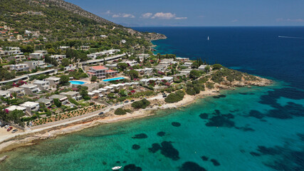 Aerial drone photo of Apolonio resort in Agios Spyridonas, Porto Rafti bay, Attica, Greece
