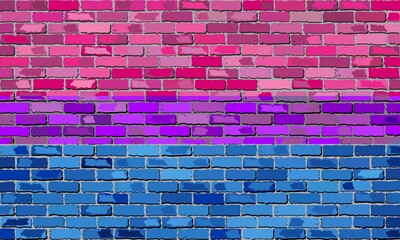 Bisexual pride flag on a brick wall - Illustration,  
Abstract grunge bisexual flag