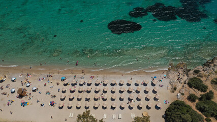 Aerial drone photo of popular to Athenians close to Athens beach of Agios Spyridonas with small...