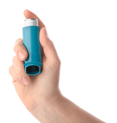 Female hand with inhaler on white background