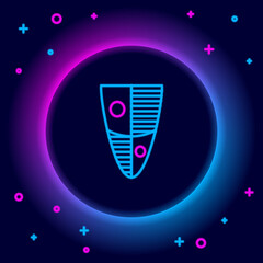Glowing neon line Shield icon isolated on black background. Guard sign. Security, safety, protection, privacy concept. Colorful outline concept. Vector