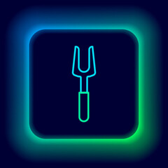Glowing neon line Barbecue fork icon isolated on black background. BBQ fork sign. Barbecue and grill tool. Colorful outline concept. Vector