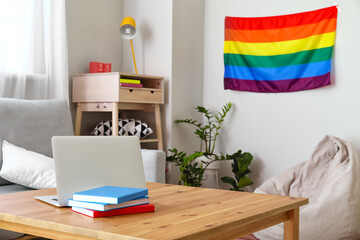 Flag of LGBT in stylish interior of room