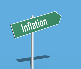 Inflation green pointing sign 3d, economy concept