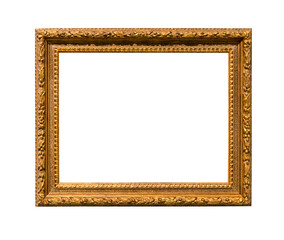 old wide wooden carved picture frame isolated