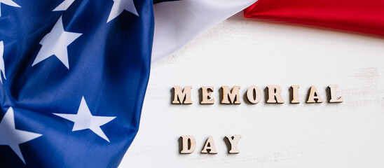 American flag on white background. USA Memorial Day concept. Remember and honor.