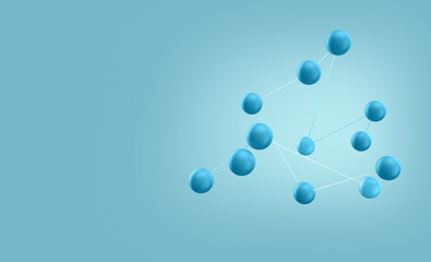 Connections atoms on blue background with space for the text.