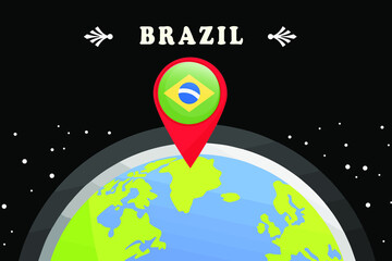 
brazil Flag in the location mark on the globe