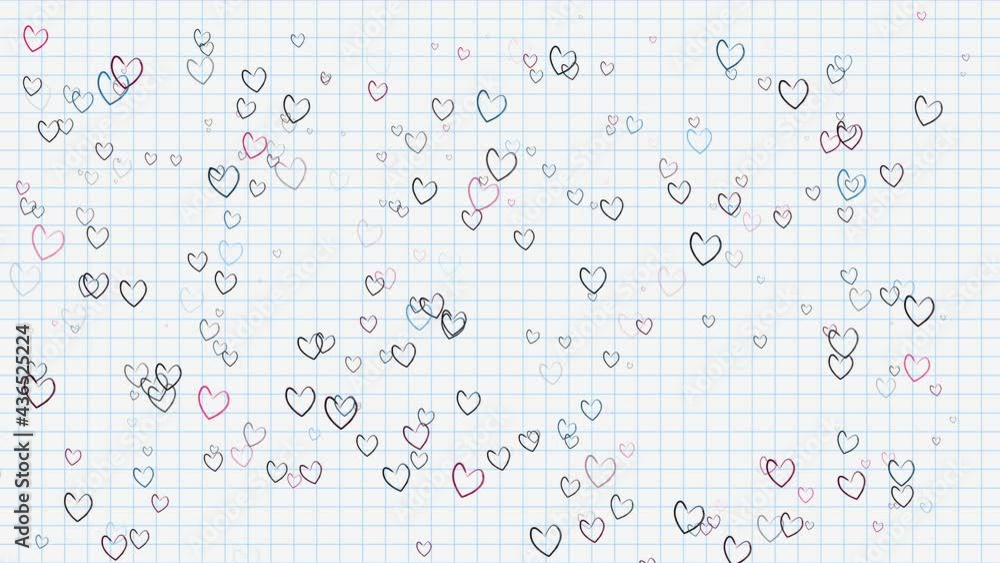 Poster school notebook with flying hearts heart graphics in a notebook background