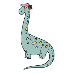 Funny Dinosaur Character for kids fashion or children's room design. Cute Hand drawn Mascot for Toddler Boy activities. Kids Clipart. 